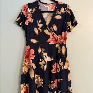 Floral Wrap Dress in Navy and Pink